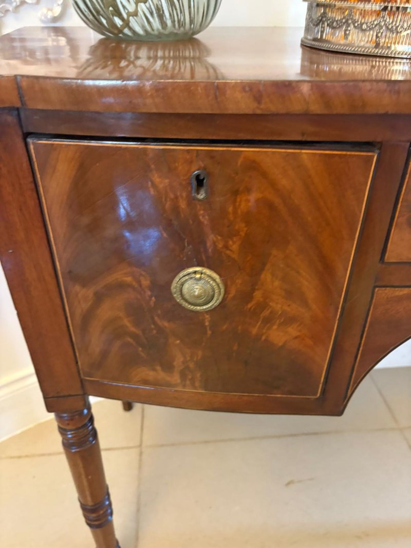 Small Antique George III Quality Figured Mahogany Bow Front Sideboard - Image 11